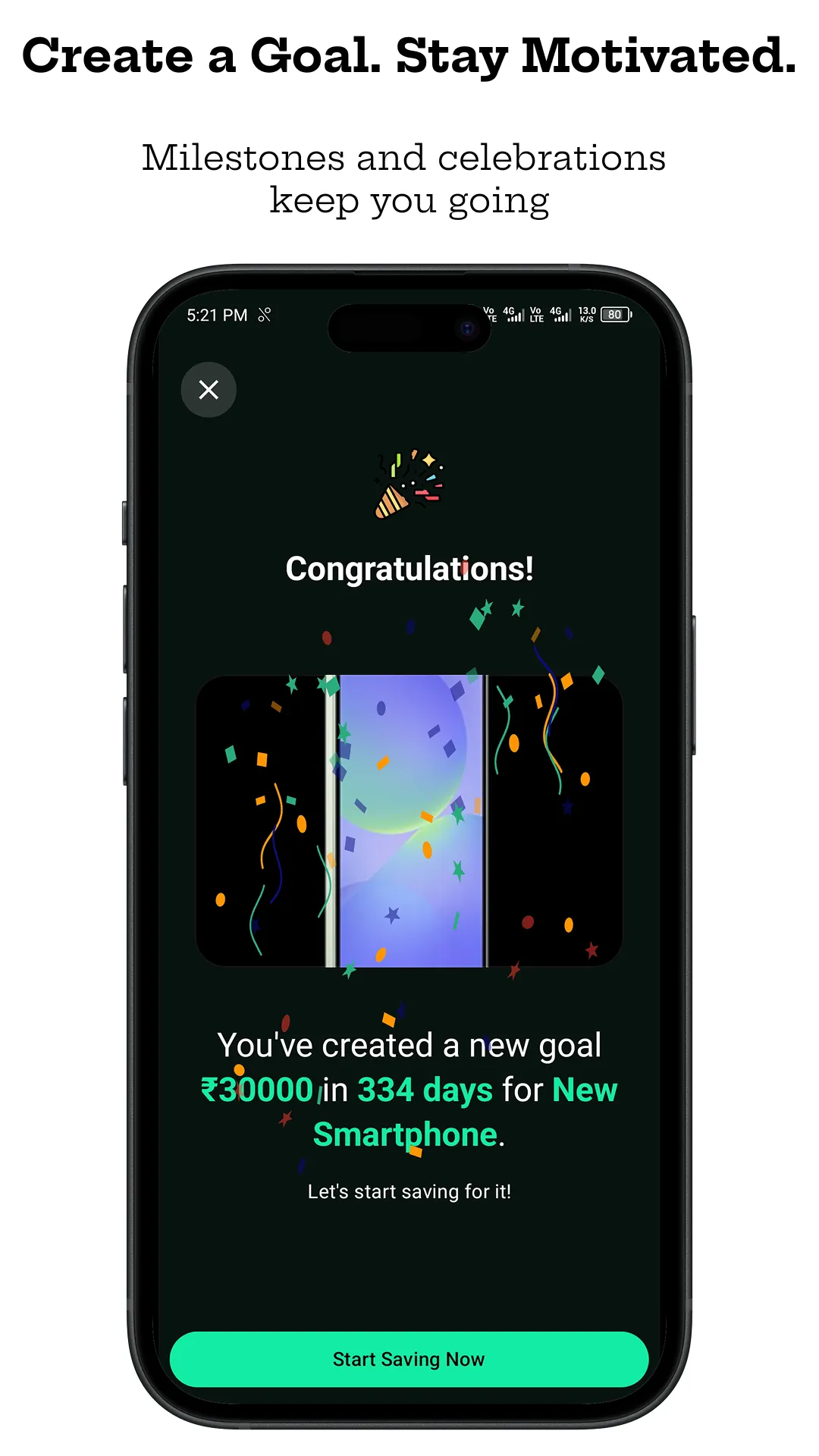 Create money saving goal screen in Bachat Box app
