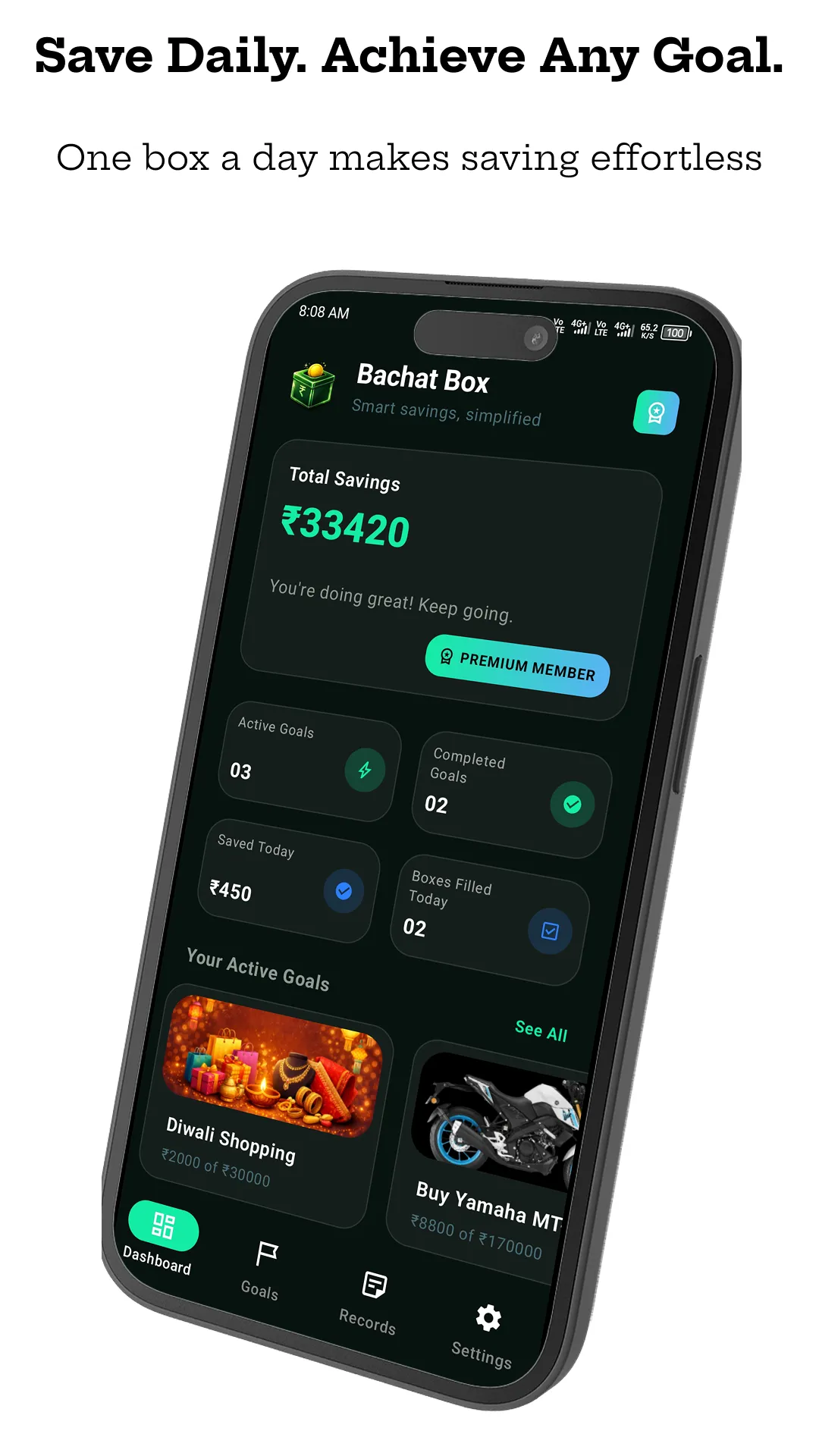 Bachat Box dashboard showing savings overview