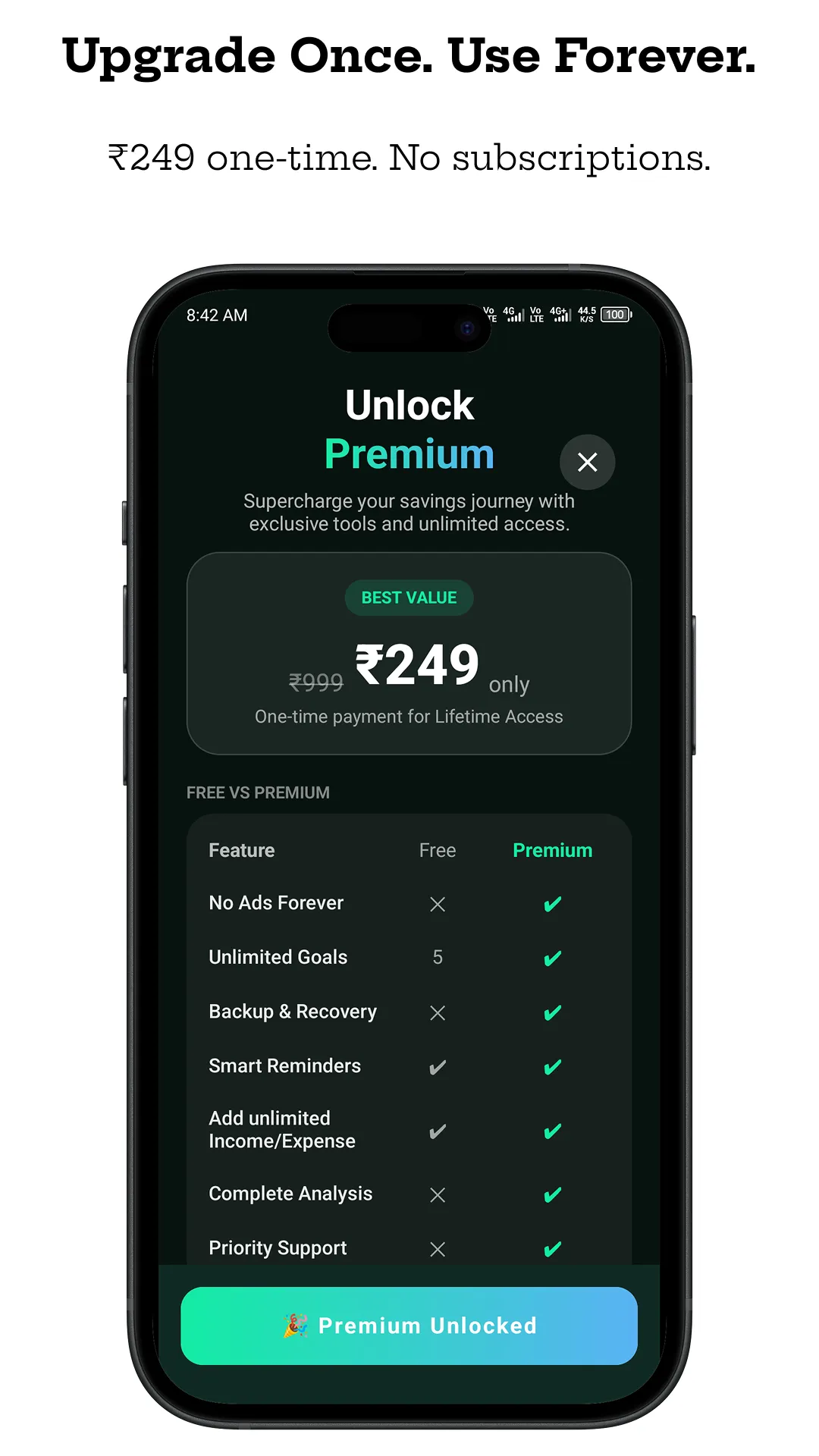 Unlock premium saving features in Bachat Box app