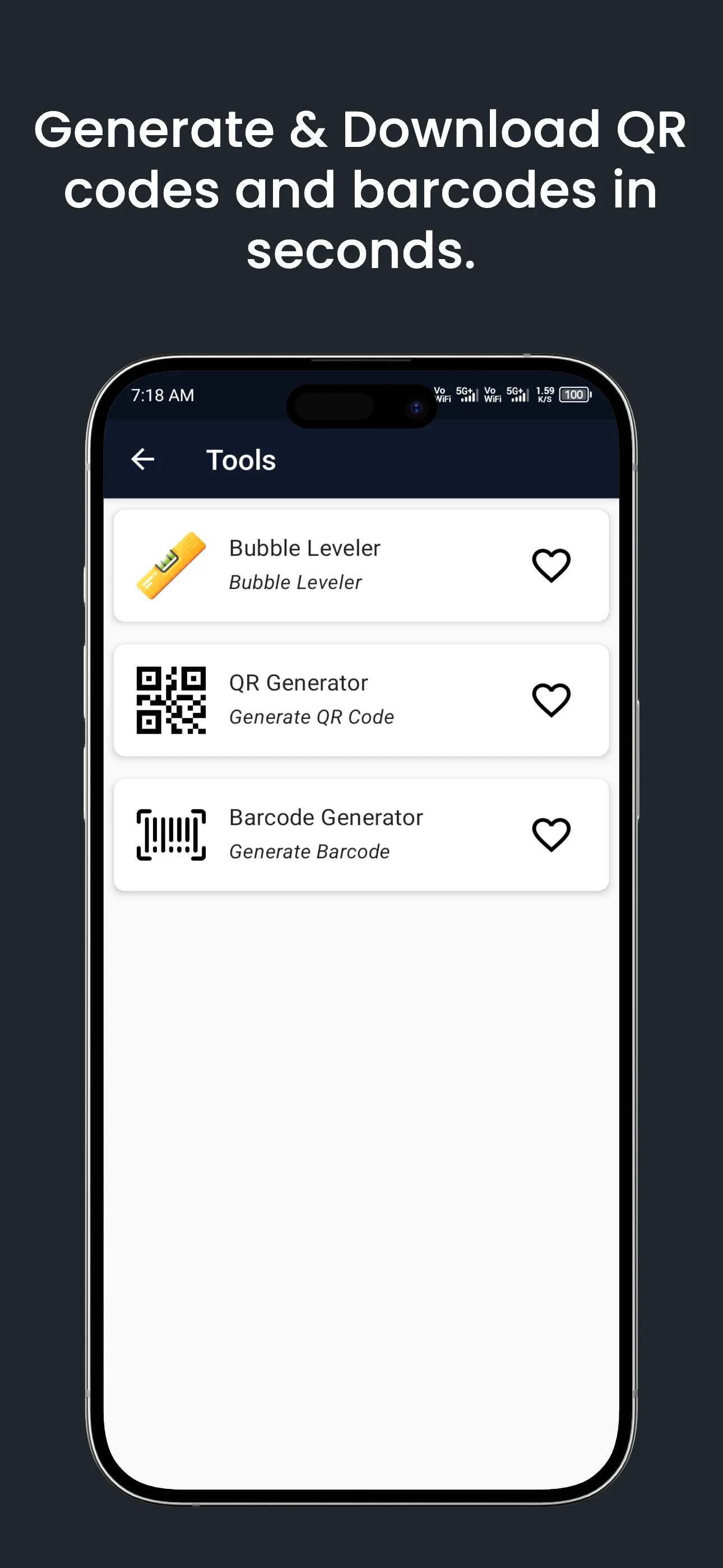 Sateek Toolkit QR code and barcode generator tool screen